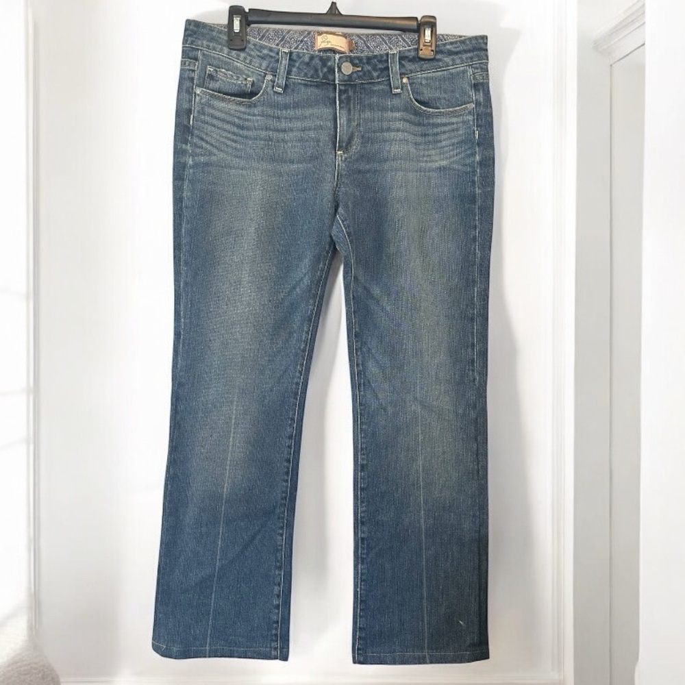 Paige Premium Denim Wide Leg Jeans Medium Blue Washed Denim Size 32